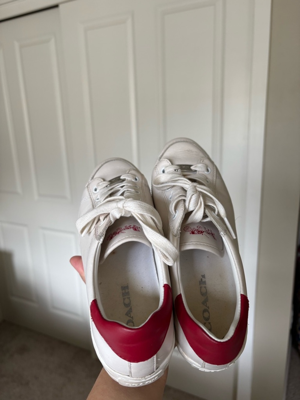 Coach White Sneakers with Red Heel Panel